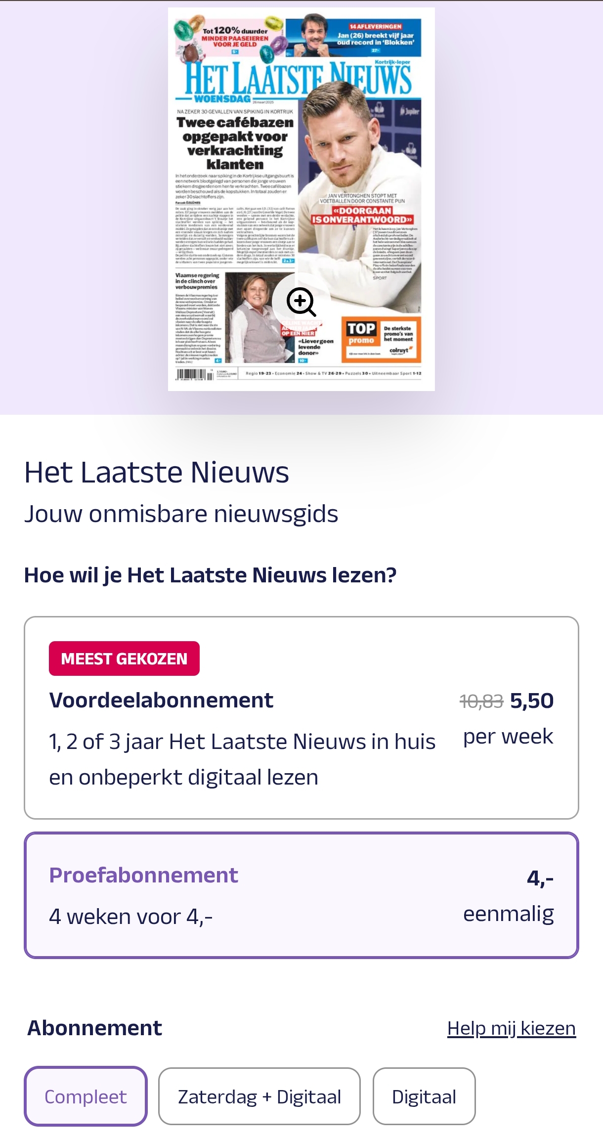 Lees de krant voor 4 weken voor 4€