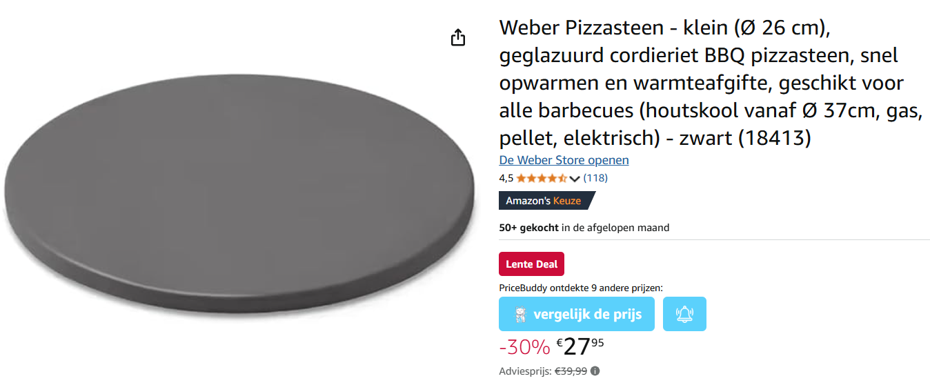 Weber Geglazuurde Pizzasteen Ø 26 cm goedkoper 🍕 bij Amazon