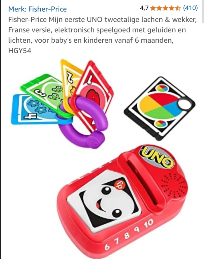 Fisher-Price Mon premier UNO en FR €7,99 chez Amazon 🇧🇪