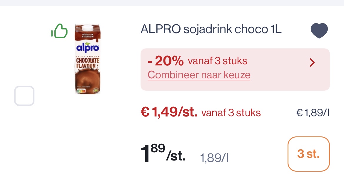 Alpro sojadrink chocolade 1L dubbele korting