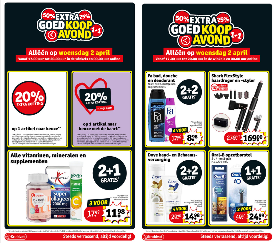 Extra goedkoopavond woensdag 2 april 🔺 Kruidvat