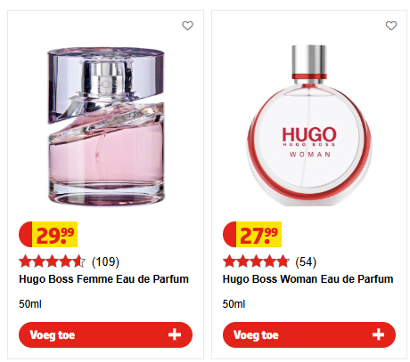 Superkorting op Hugo Boss Femme en Woman 👄 Kruidvat