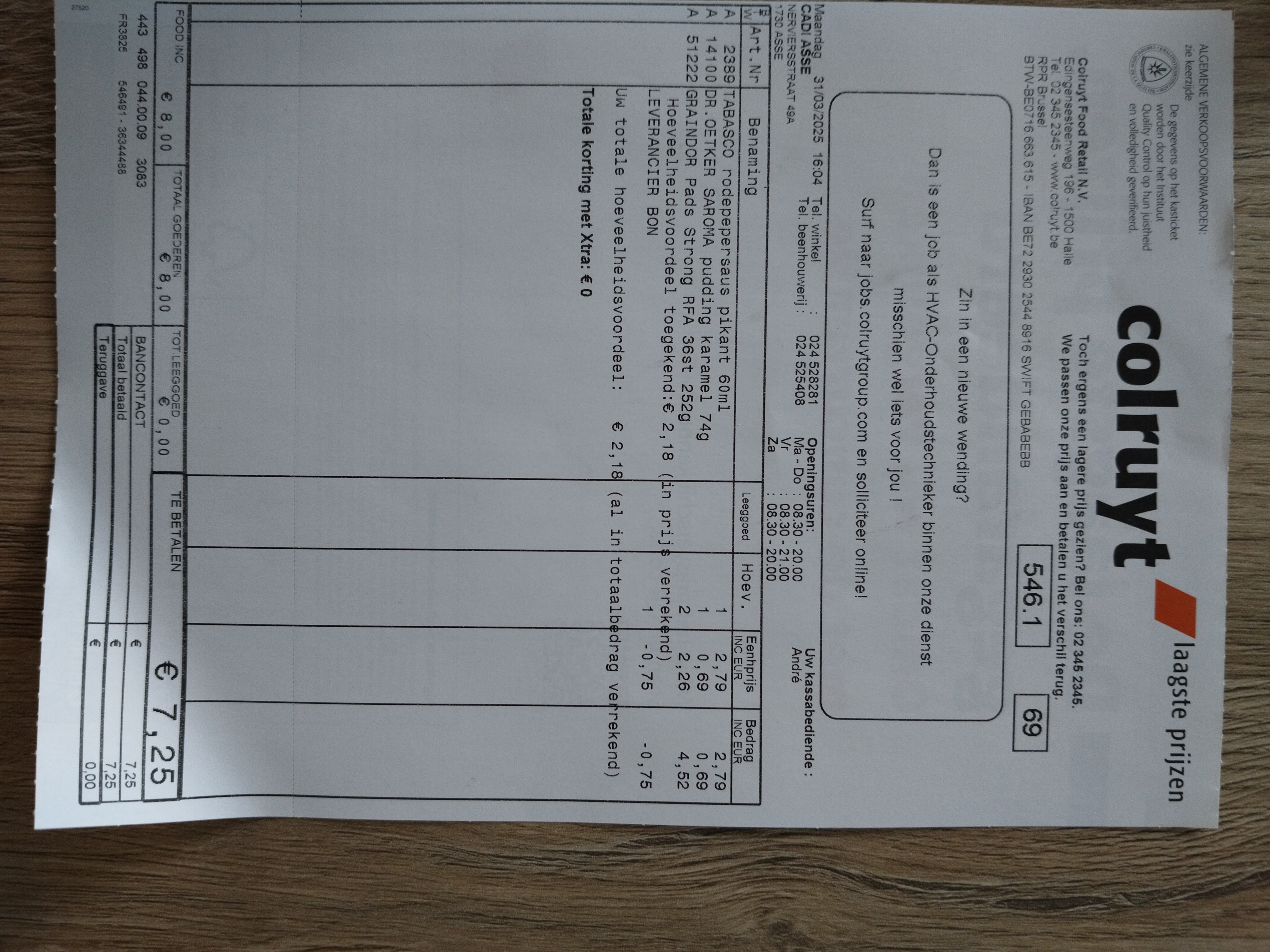 Colruyt tabasco, graindor, saroma