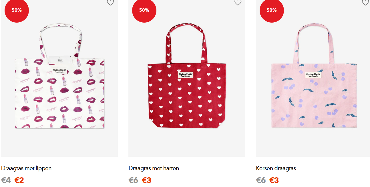 tot -50% op originele draagtassen bij Flying Tiger