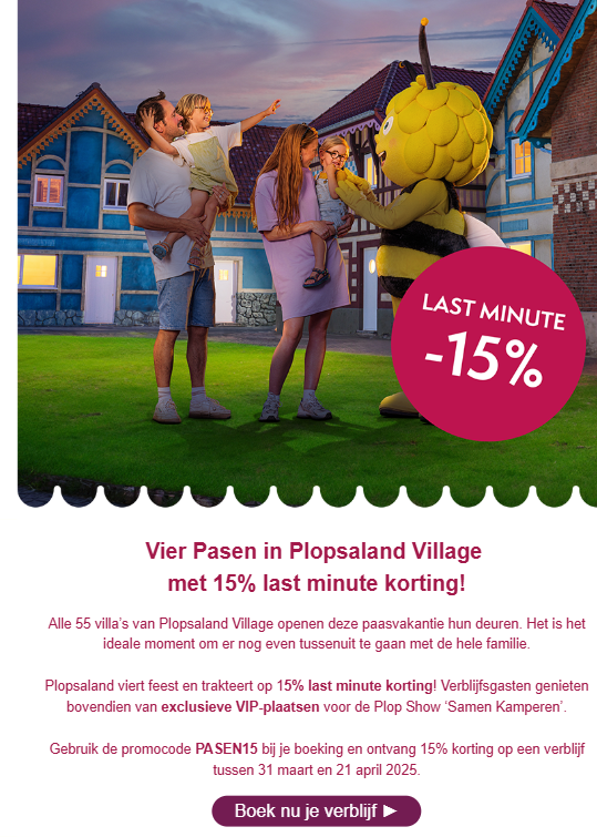 -15% Last Minute korting ✨ Plopsaland Village