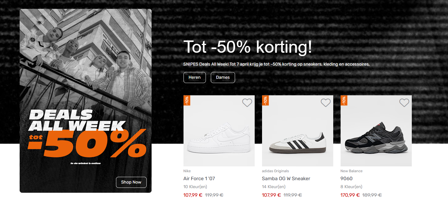 tot -50% korting op sneakers, kleding en accessoires bij snipes