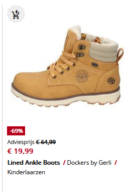 Kinderschoenen Dockers tot 69% korting bij Large + 15 euro extra korting vanaf 89,99 euro op alles.