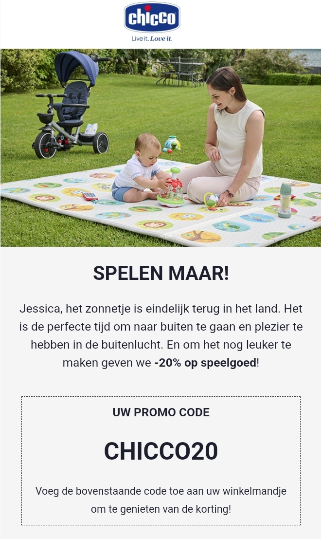 -20% op alle speelgoed bij Chicco!☀️
