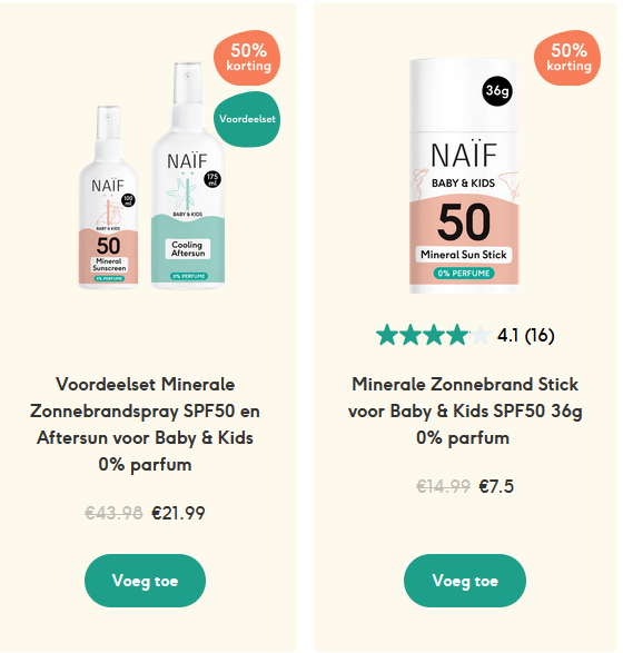 50% korting op Naïf zonneproducten