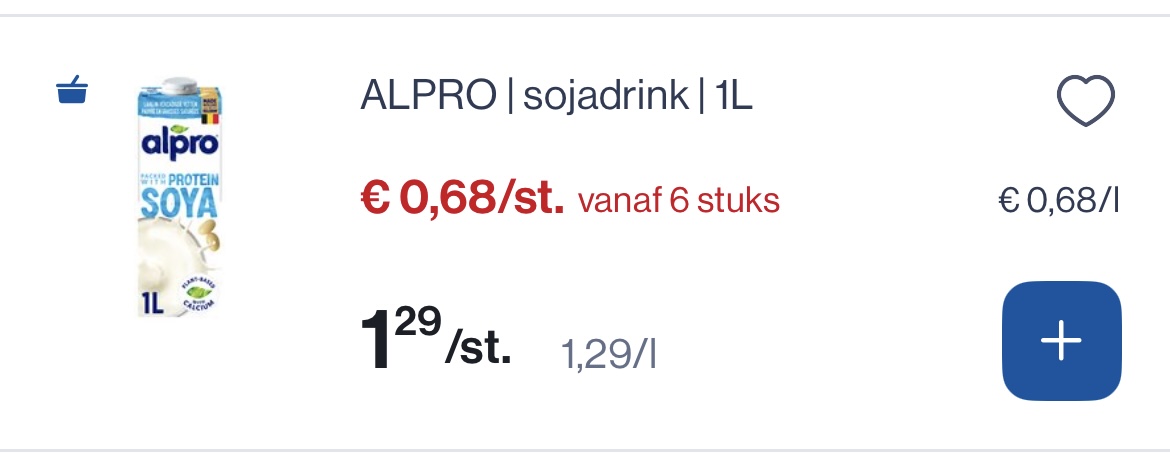 Alpro sojadrink 1L goedkoper vanaf 6 st