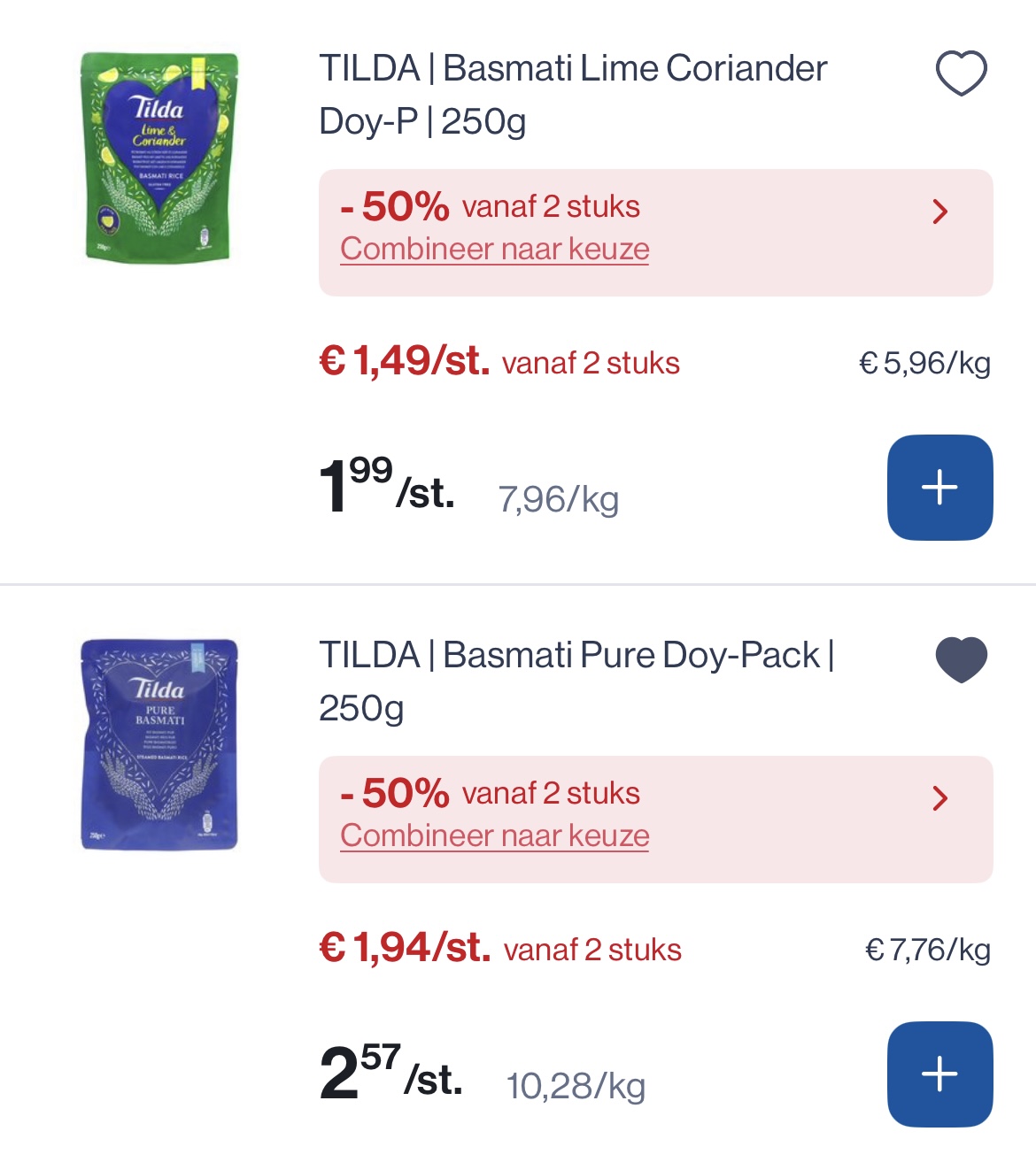 Tilda basmati rijst 250 gram dubbel korting en -50%
