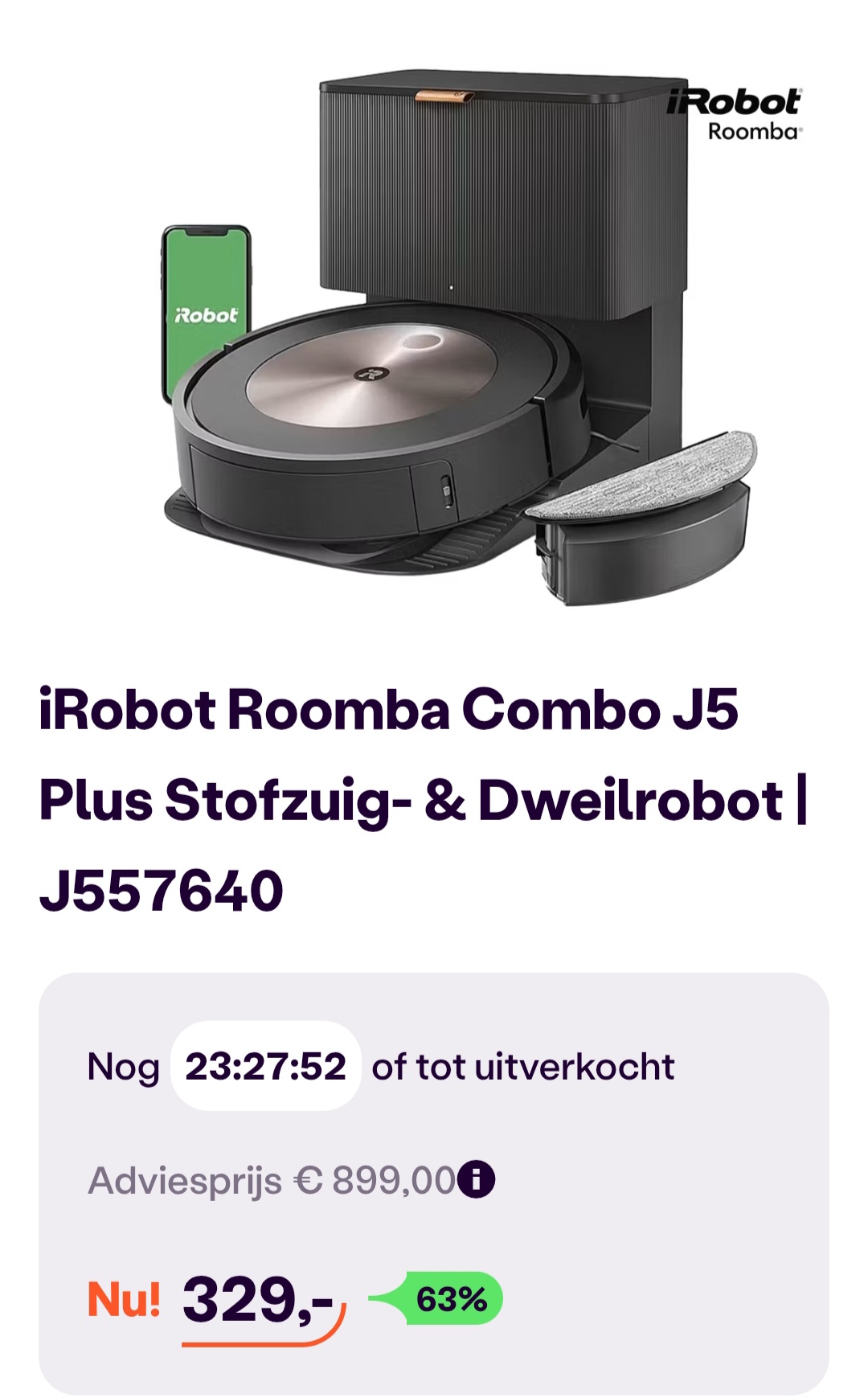 iRobot roomba combo j5 plus stofzuig- & dweilrobot -63% bij ibood.com