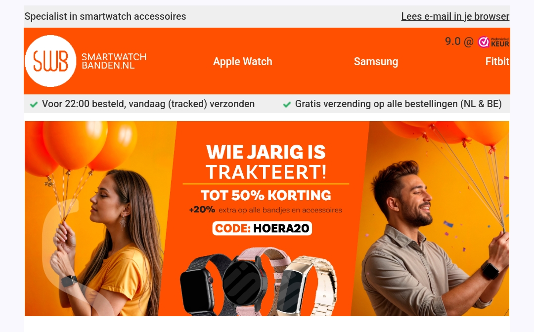Hieperdepiep hoera voor smartwatchbanden 20% extra korting