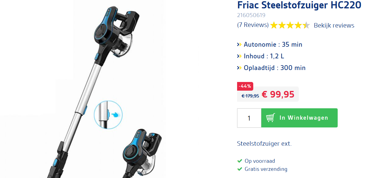 Friac steelstofzuiger voor €99,95 ipv €179,95 bij Eldi