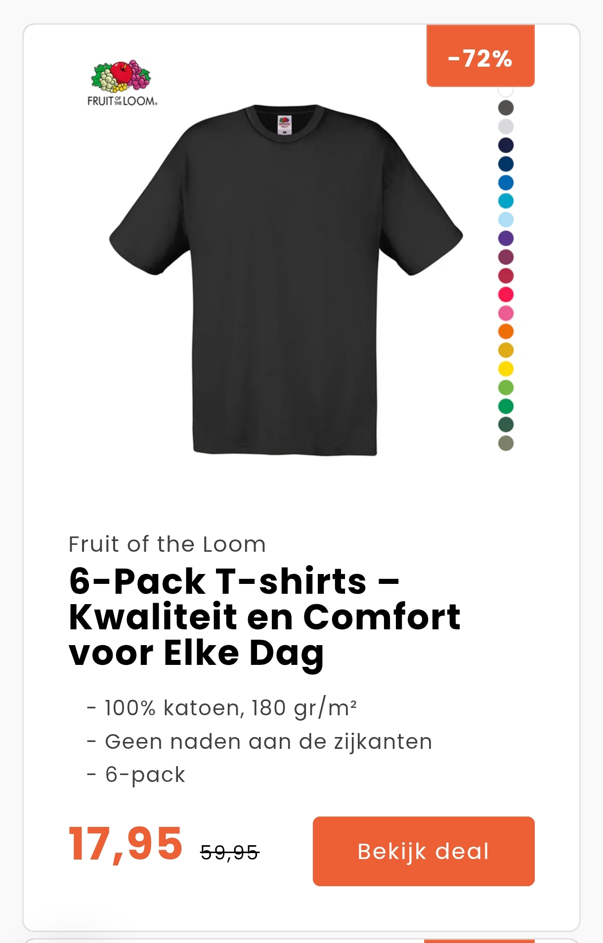 6 t-shirts voor 17,95€ fruit of the loom