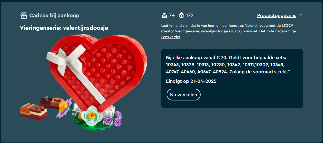 Gratis LEGO hart 💞 t.w.v. €14,99