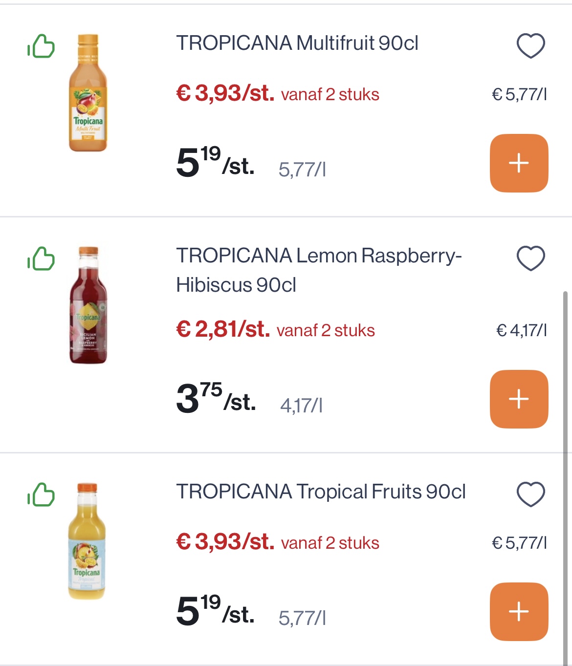 Verschillende varianten tropicana goedkoper