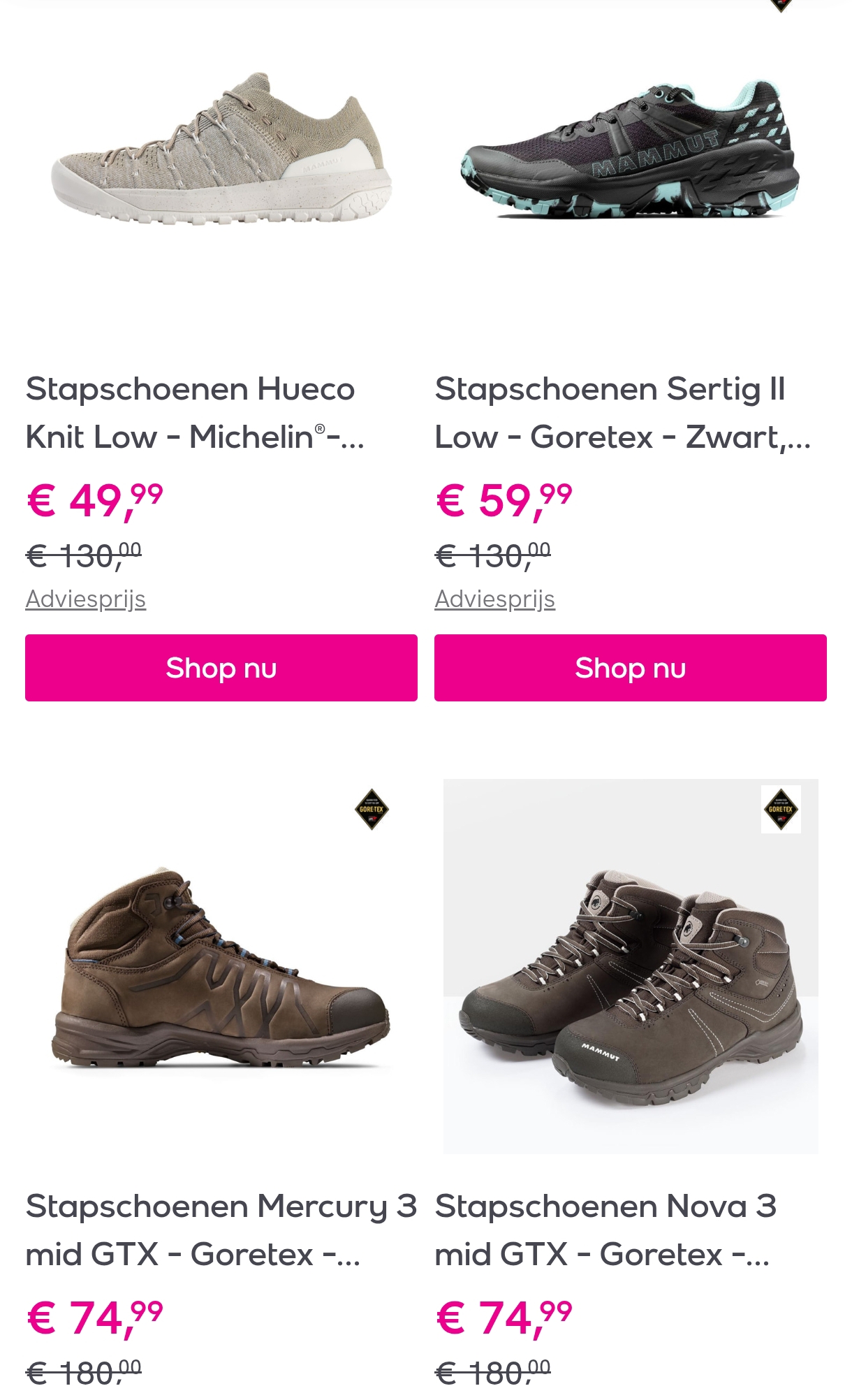 Mammut stapschoenen vanaf 49,99€