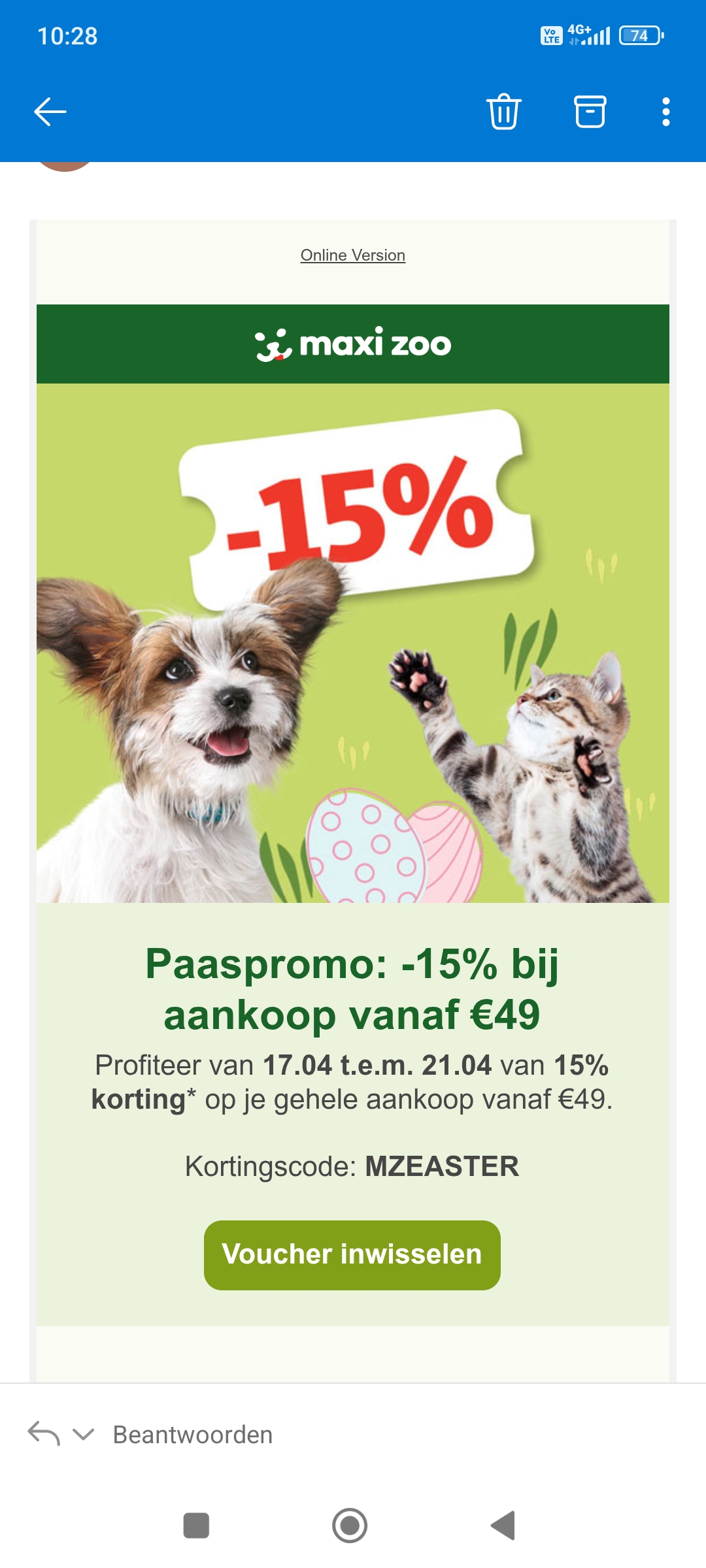 15% korting bij maxizoo