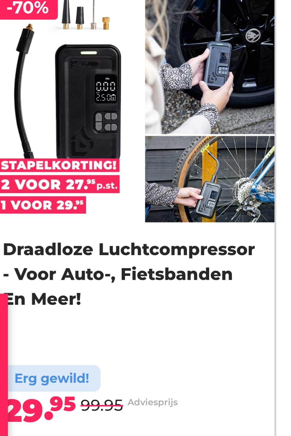 Draadloze luchtcompressor -70% bij voordeelvanger.nl