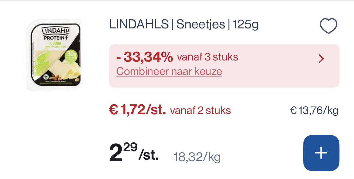 Lindahls proteïne+ Gouda sneetjes goedkoper+ 33,34% korting