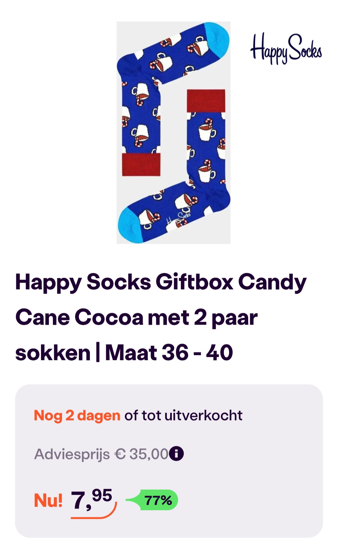 Happy socks giftbox met 2 paar sokken enkel maat 36-40 -77% bij ibood.com