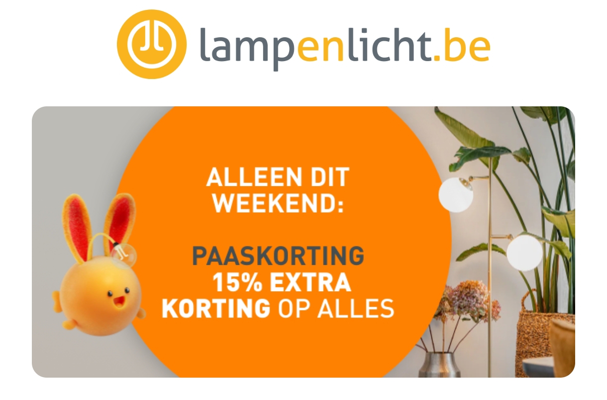 15% extra korting op alles bij lampenlicht