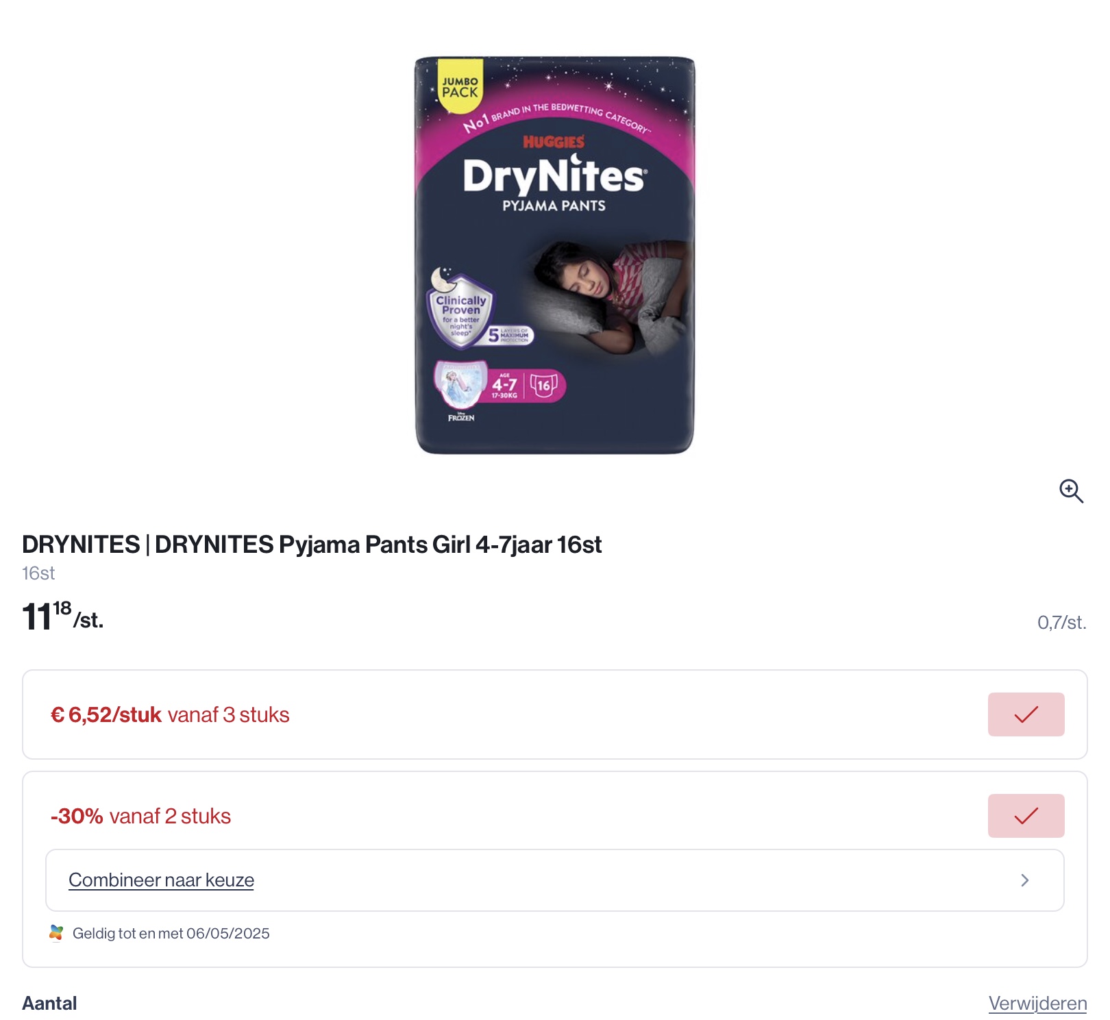 Verschillende DryNites luierbroekjes en bedmatten promo 🙂 reactie op Albert Heijn