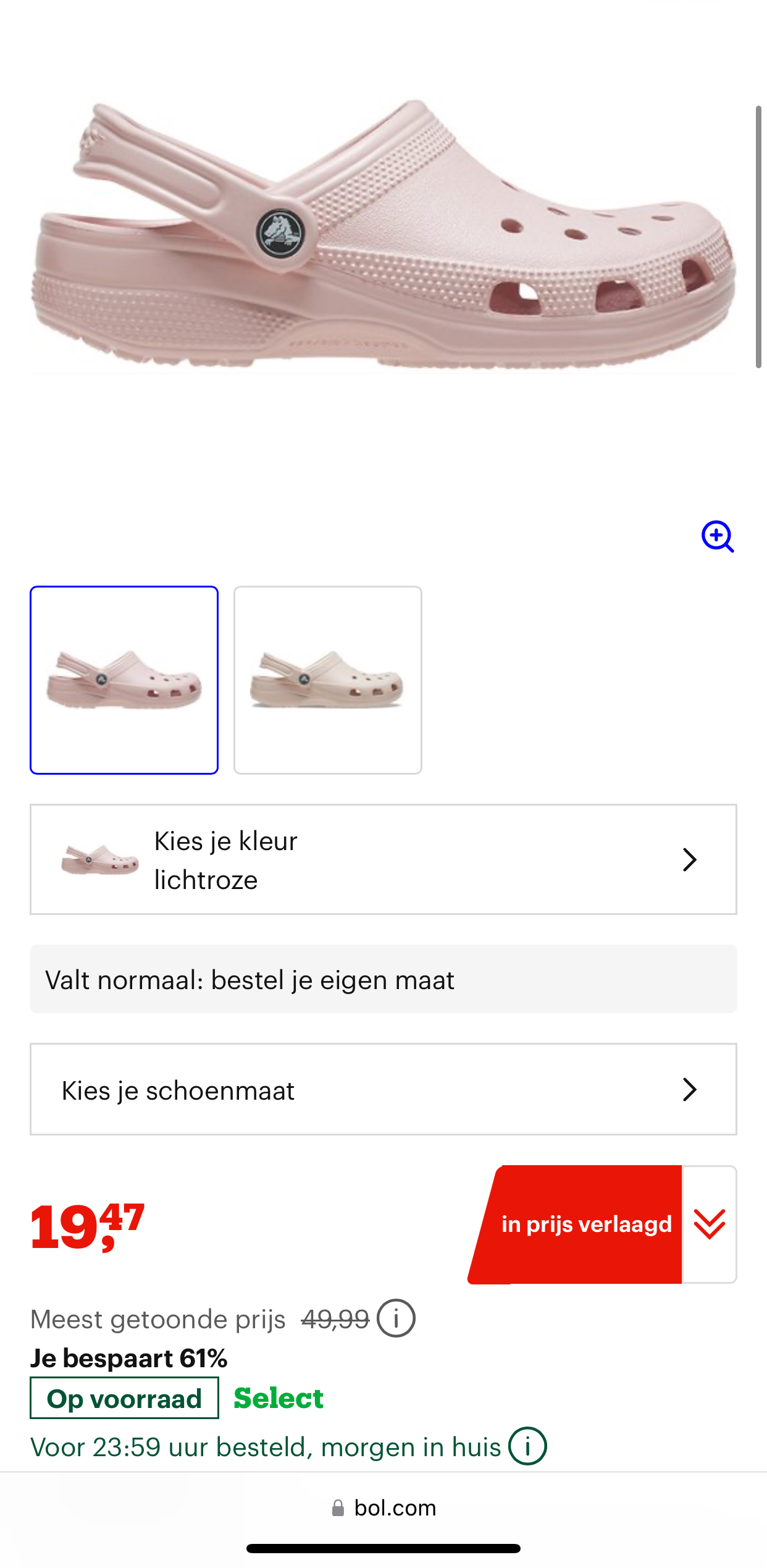 Crocs Classic lichtroze maat 39,5 en 41,5