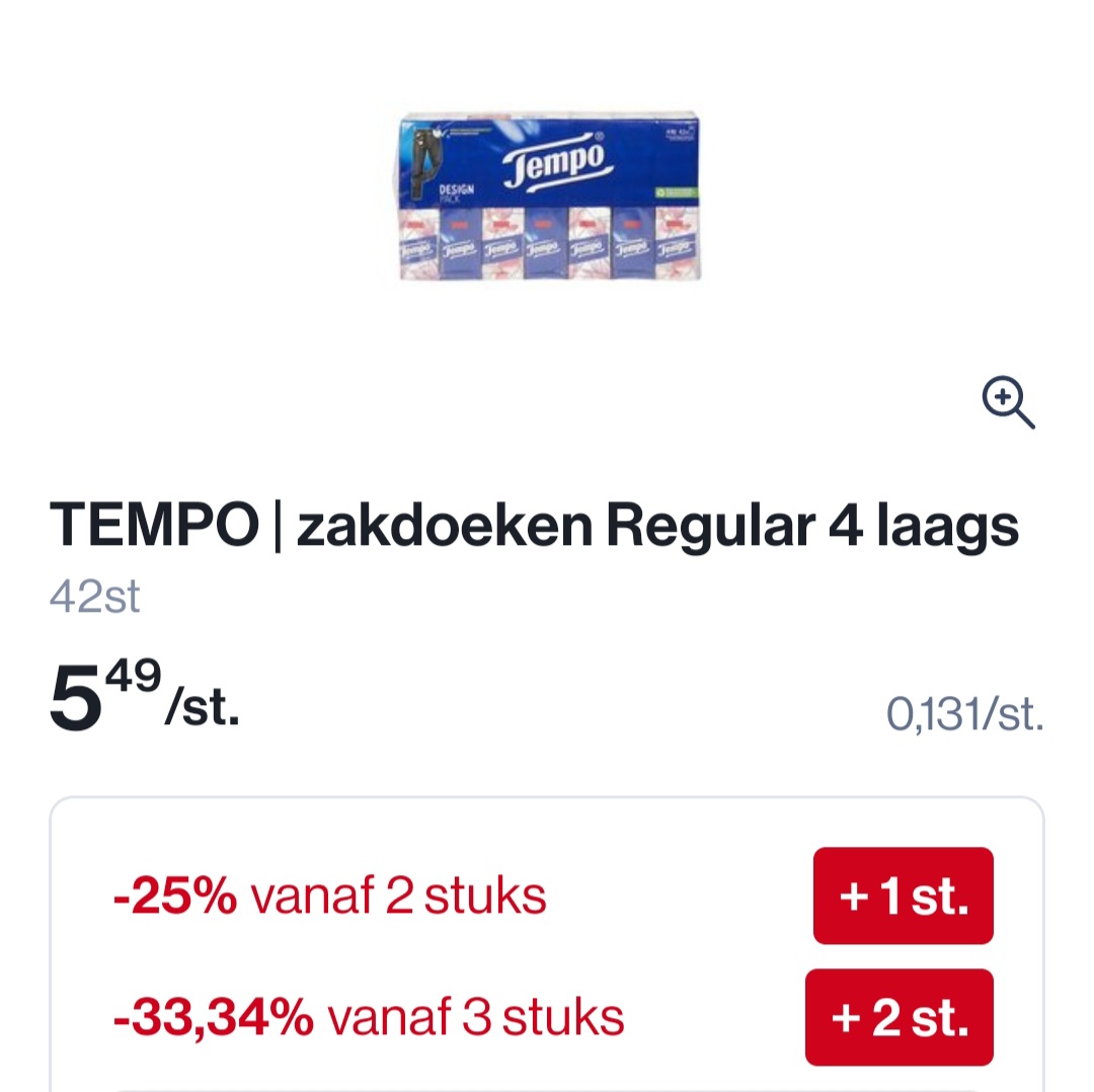 Colruyt tempo zakdoeken -33,34% extra