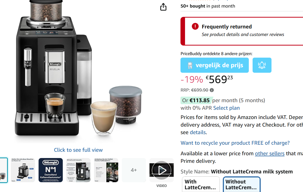 De'Longhi Rivelia voor €545,94 bij Amazon DE