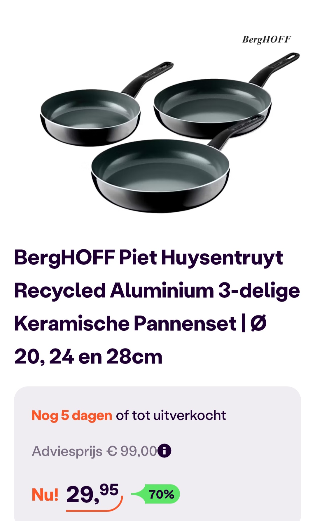 Berghoff 3-delige keramische pannenset -70% op ibood.com