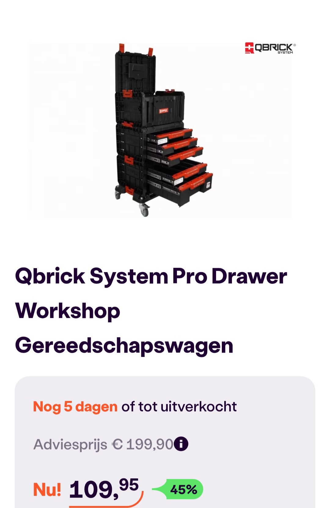 Qbrick system pro drawer workshop gereedschapswagen -45% bij ibood.com