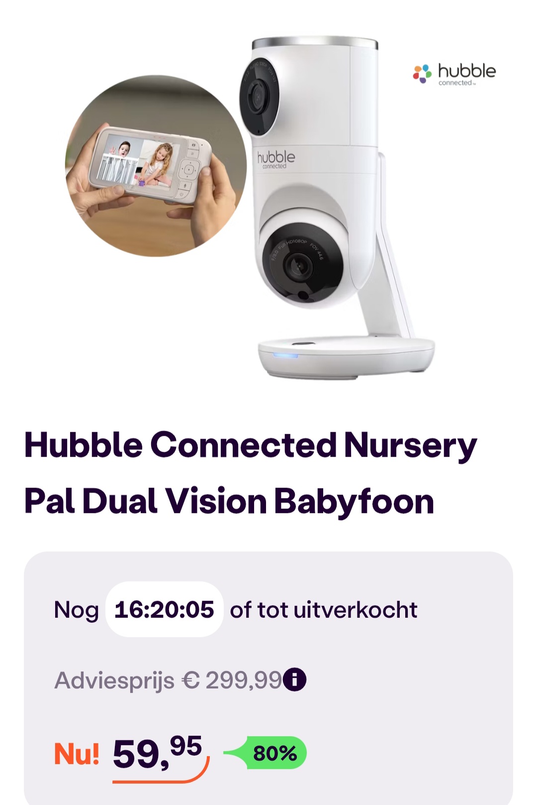 Hubble Connected Nursery Pal Dual Vision babyfoon -80% bij ibood.com