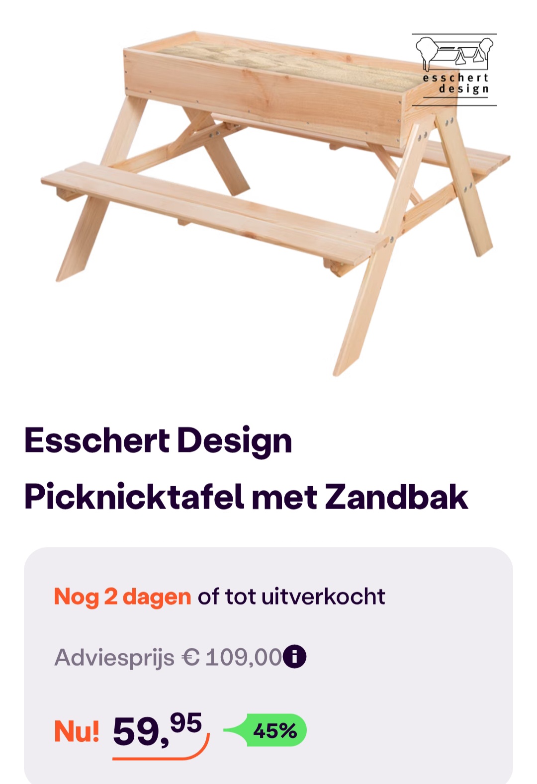 Esschert design picknicktafel met zandbak -45% bij ibood.com