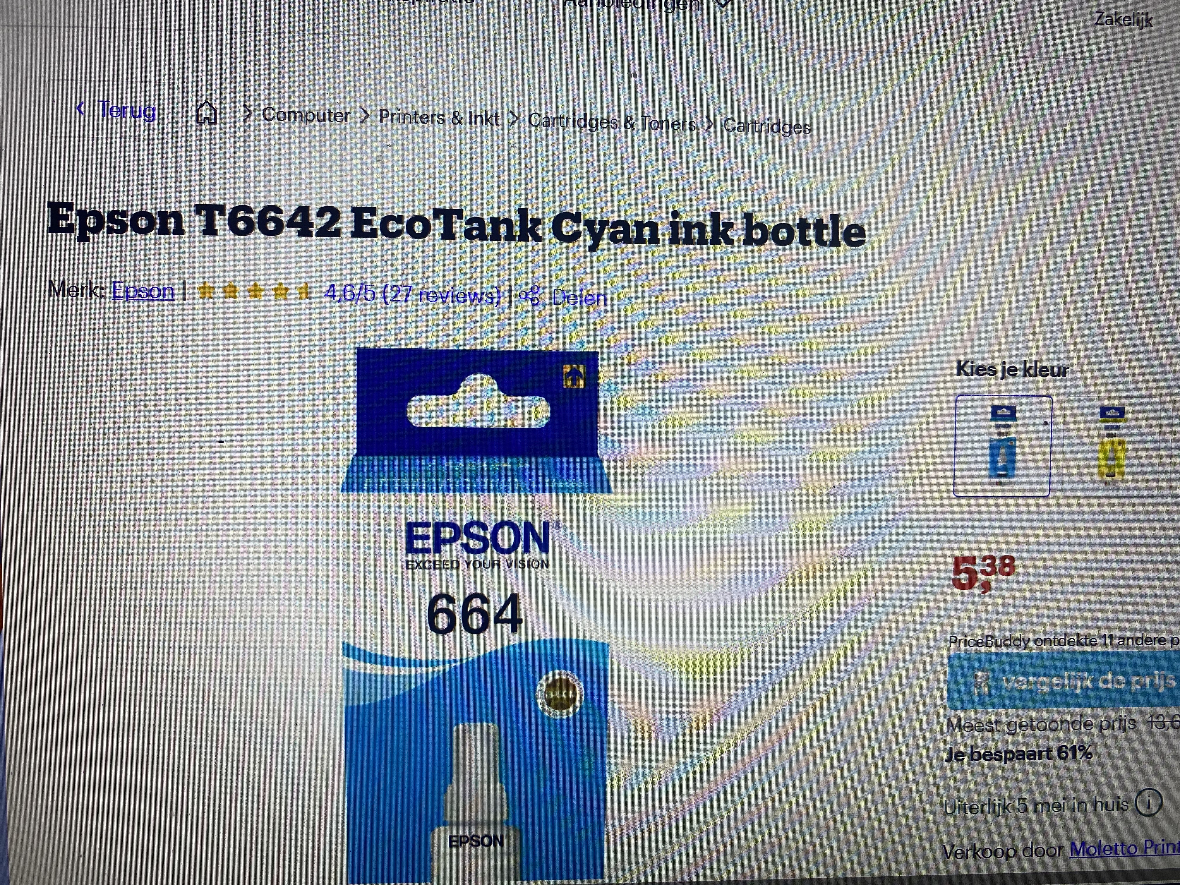 Epson Ecotank Cyan inktflesje