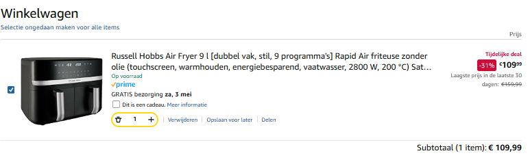 Dual airfryer Russell hobbs op Amazon