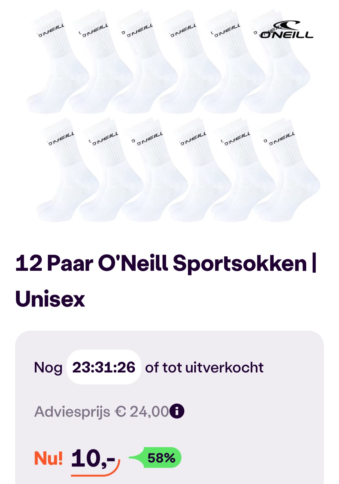 12 Paar O'Neill sportsokken 43-46 -58% op ibood.com