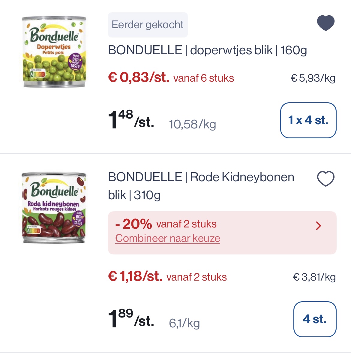 Verschillende soorten Bonduelle in promo reactie Delhaize