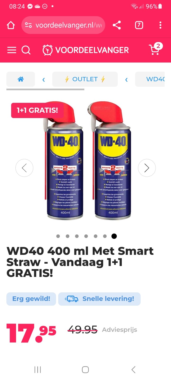 WD40 400 ml Met Smart Straw - Vandaag 1+1 GRATIS!