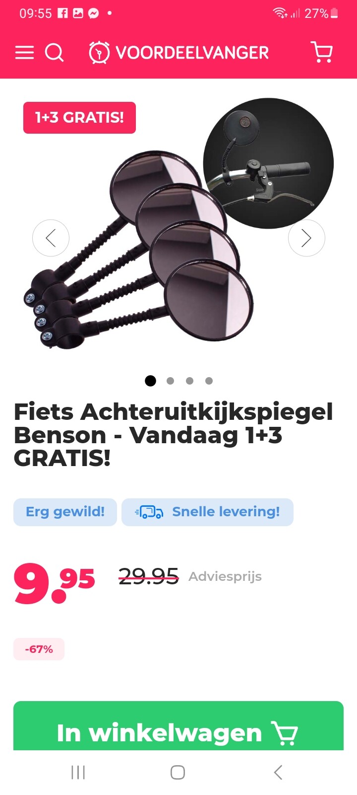 Fiets Achteruitkijkspiegel Benson - Vandaag 1+3 GRATIS! -67%