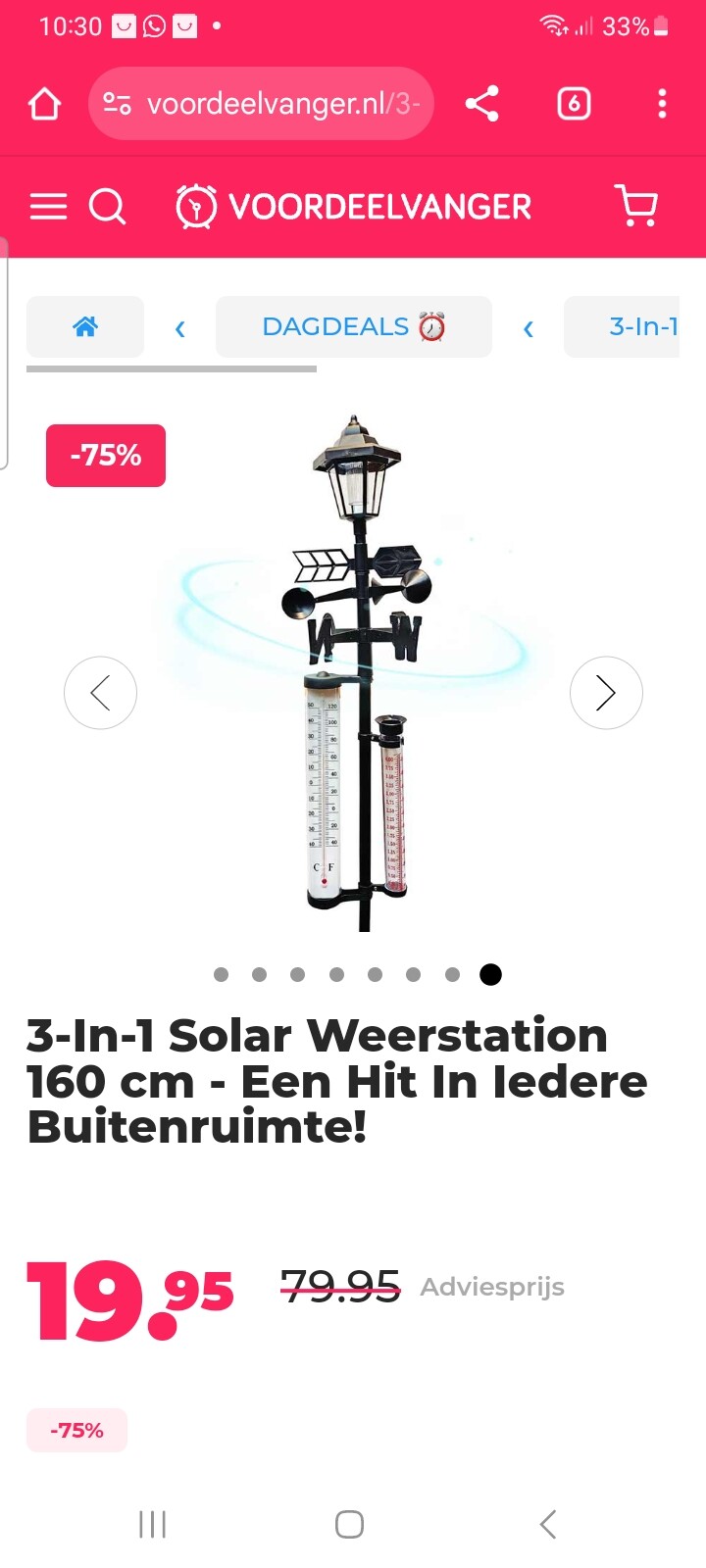 3-In-1 Solar Weerstation 160 cm - Een Hit In Iedere Buitenruimte! -75%