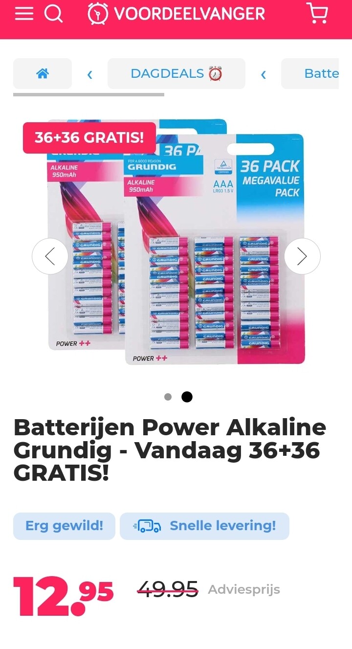 Batterijen Power Alkaline Grundig - Vandaag 36+36 GRATIS! -74%