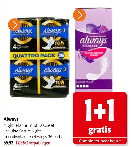 Always Ultra Secure Night maandverbanden 4 wings 36 pads