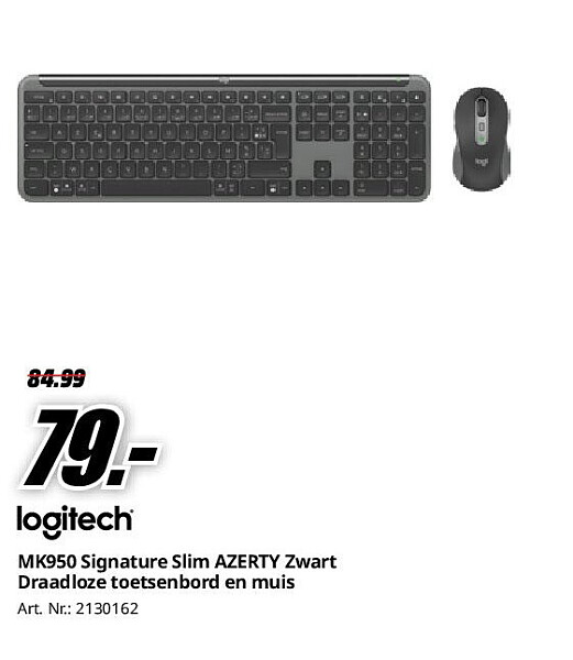 MK950 Signature Slim AZERTY Zwart Draadloze toetsenbord en muis