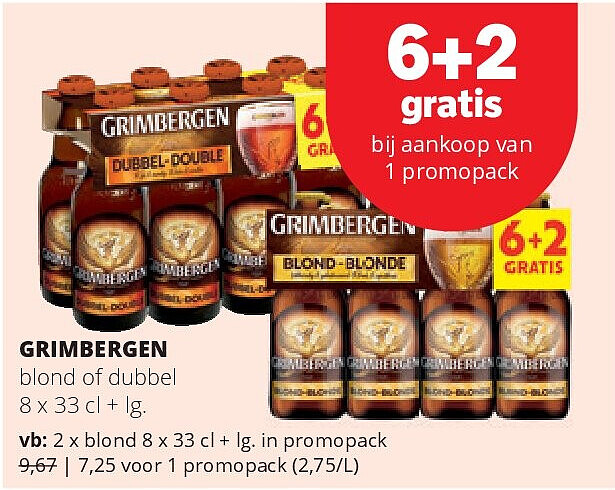 GRIMBERGEN blond 8 x 33 cl + lg. in promopack