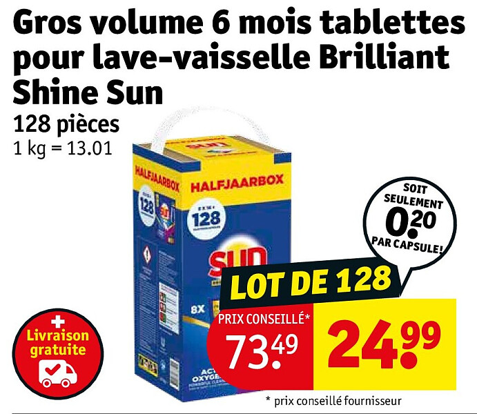 Gros volume 6 mois tablettes pour lave-vaisselle Brilliant Shine Sun 128 pièces