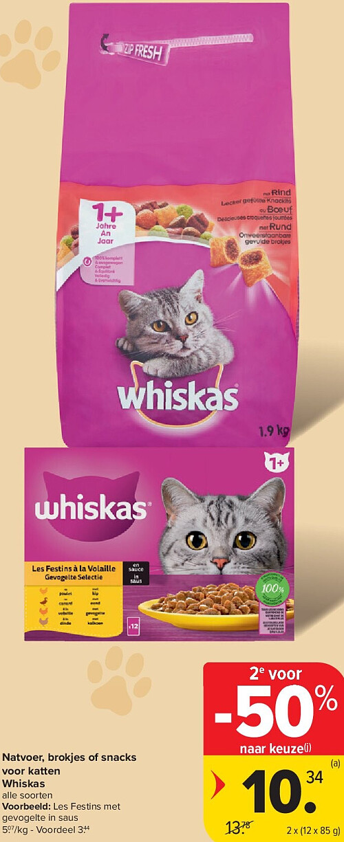Natvoer, brokjes of snacks voor katten Whiskas