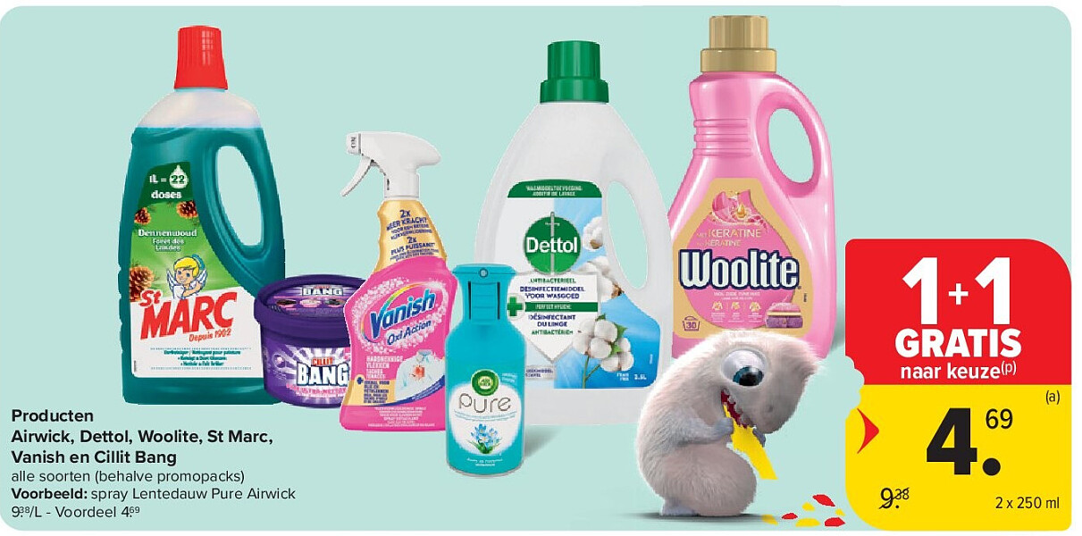 Producten Airwick, Dettol, Woolite, St Marc, Vanish en Cillit Bang