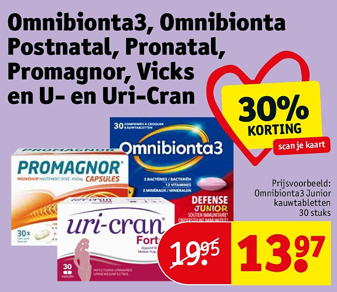 Omnibionta3, Omnibionta Postnatal, Pronatal, Promagnor, Vicks en U- en Uri-Cran